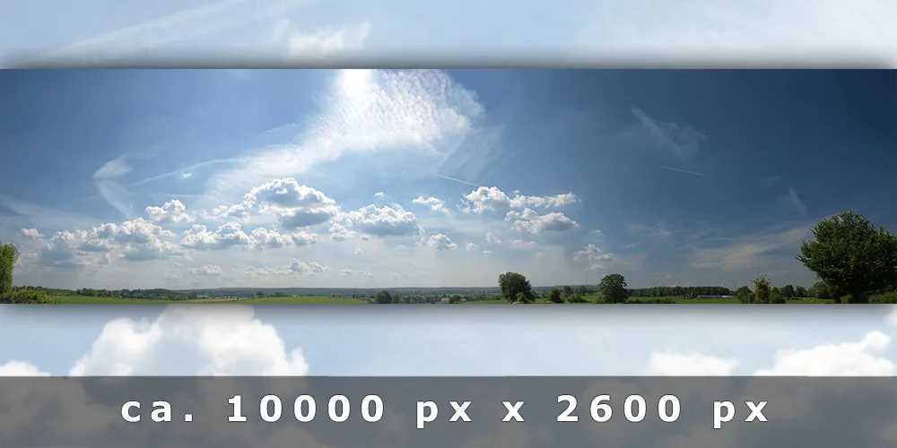 Landschafts-Hintergrund mit Flussauen, Bäumen und dramatischem Himmel mit Wolken