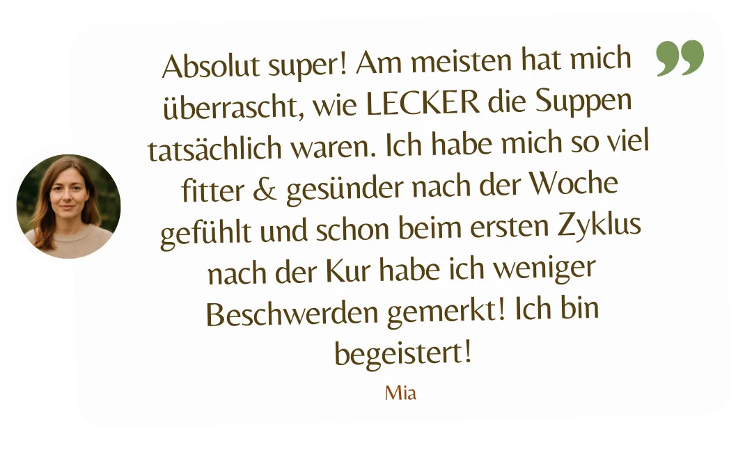 Kundenstimme von Mia zur Hormon-Detox-Kur mit Porträtfoto und Testimonial