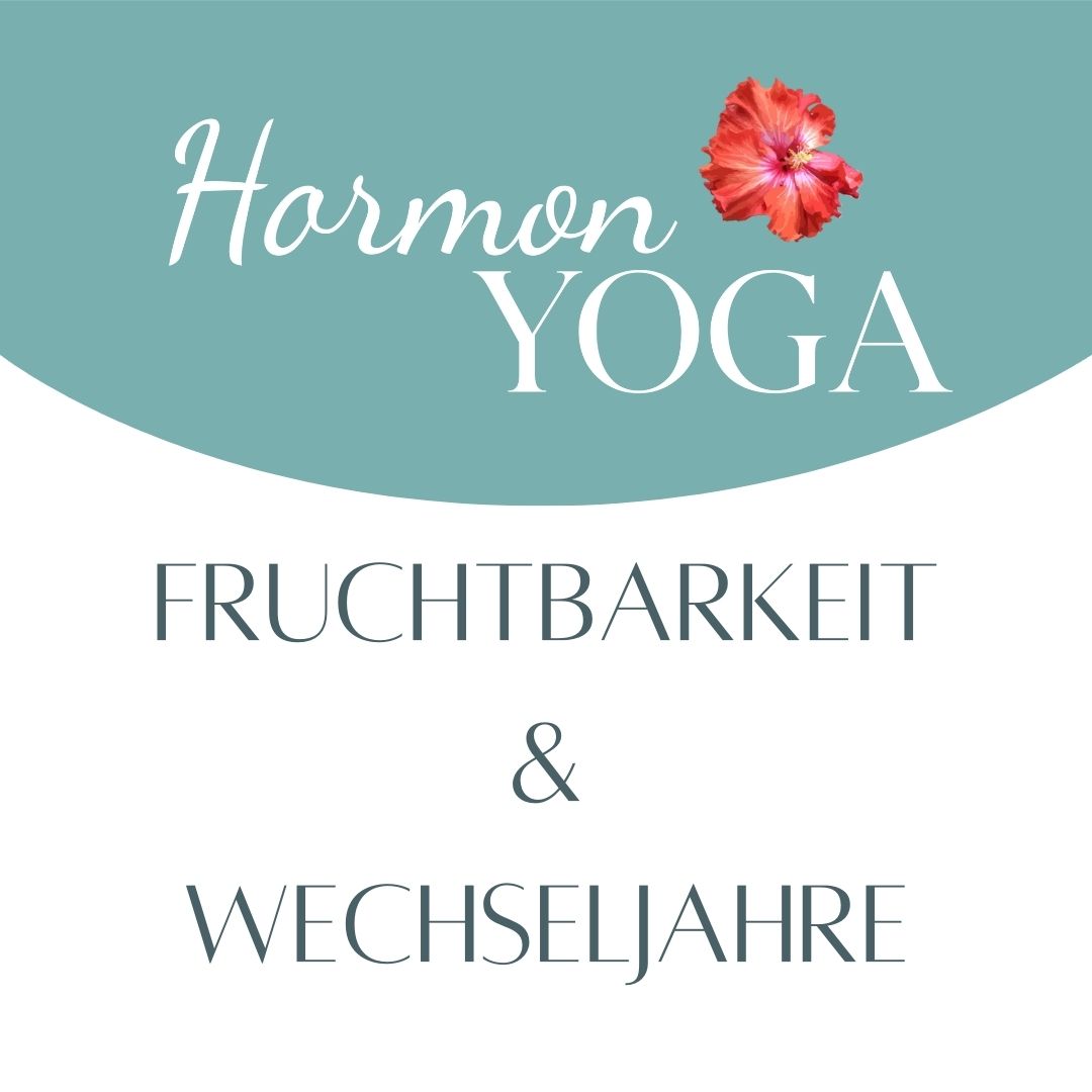 Harmony Yoga Logo mit roter Hibiskusblüte, türkis-weißer Hintergrund