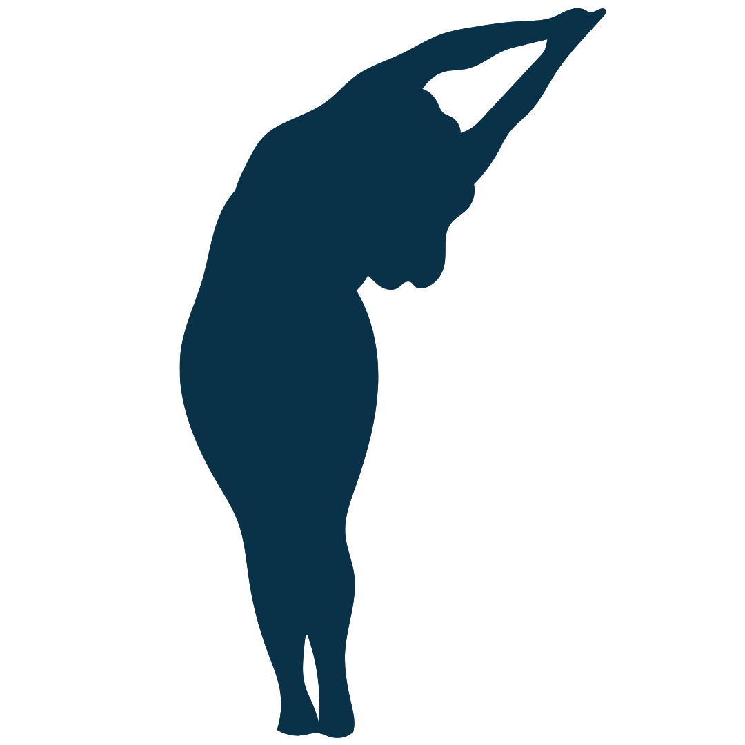 Silhouette einer Frau in Yoga-Rückbeuge-Pose, dunkelblau auf Weiß