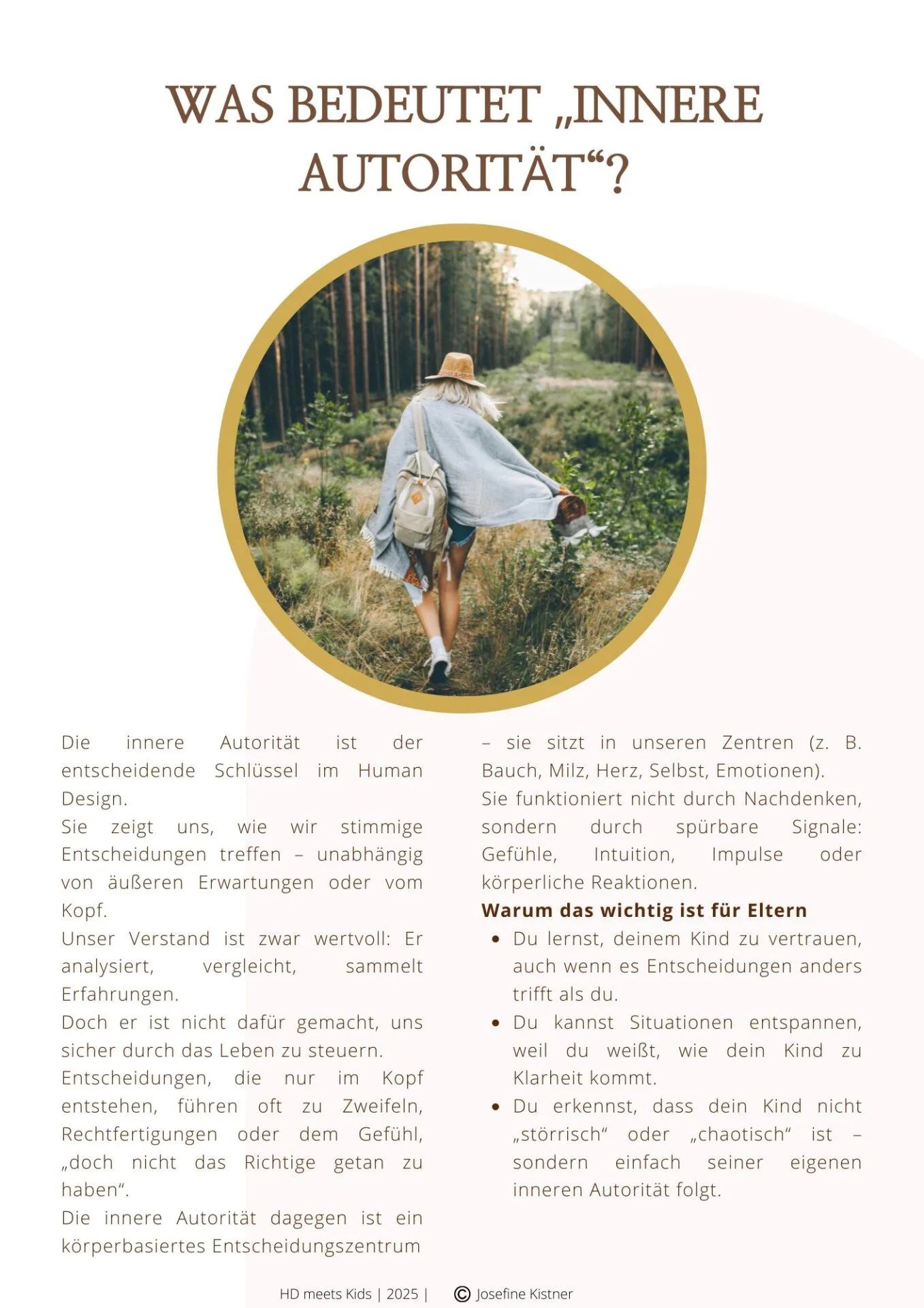 Konzeptseite zur Inneren Autorität mit goldenem Kreis-Porträt Wandererin und ausführlichem Text