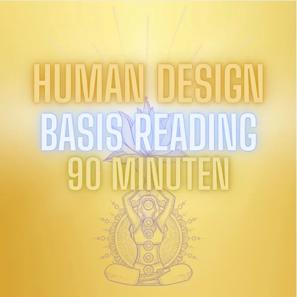Human Design Basis Reading Kurs-Cover mit Chakra-Illustration auf gelbem Hintergrund