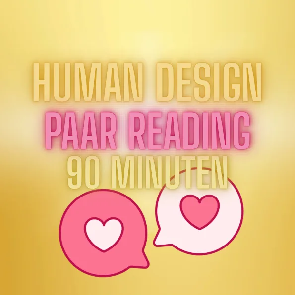 Human Design Paar Reading Kurs-Cover mit Herz-Sprechblasen auf gelbem Hintergrund