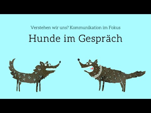 Videostandbild des Webvortrags Hunde im Gespräch mit Cartoon-Hunden und Titel
