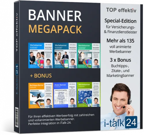 i-talk24 Banner Megapack Special-Edition Produktabbildung mit 135 Werbebannern und Bonus-Inhalten