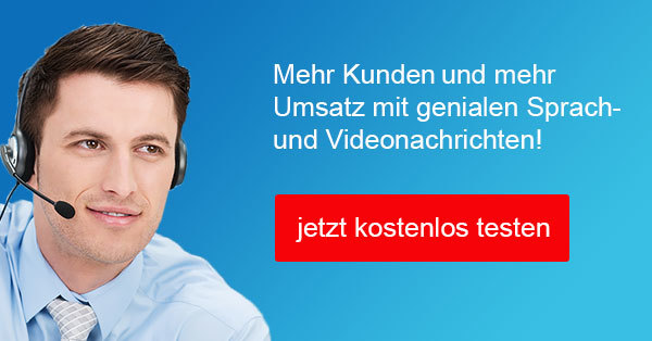 Hero-Banner mit Kundenservice-Mitarbeiter und Sprachnachrichten-Messaging, i-talk24 Werbebild