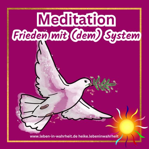 Meditation Frieden mit dem System, rosa Taube mit Zweig, Magenta