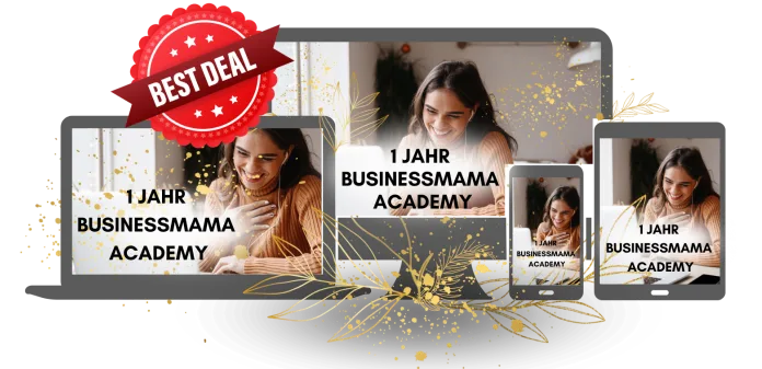 Academy Self Study Kurs auf Geräten mit Best Deal Siegel und Frau am Laptop