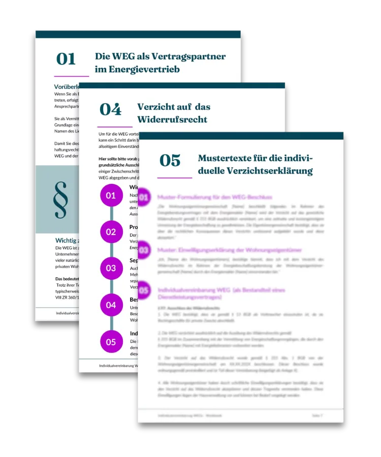 Individualvereinbarungen mit WEGs – E-Book Energieverträge 3 Vorschau Digitales Workbook WEG Kursinhalt