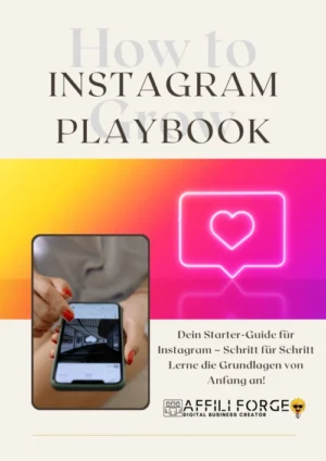 Instagram Playbook Cover mit Creme, Gelb und Pink, Smartphone und Neon-Herz-Icon