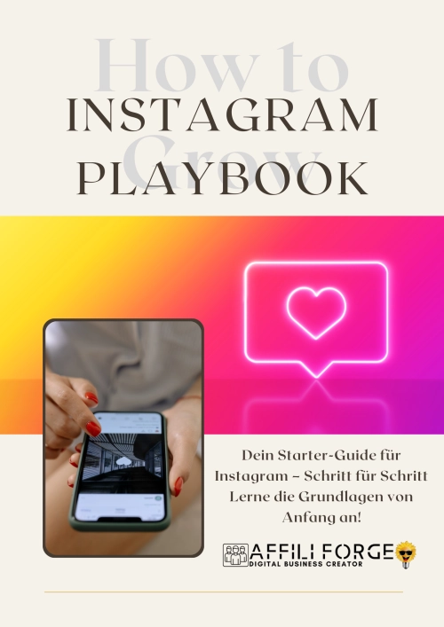 Instagram Playbook Cover mit Creme, Gelb und Pink, Smartphone und Neon-Herz-Icon