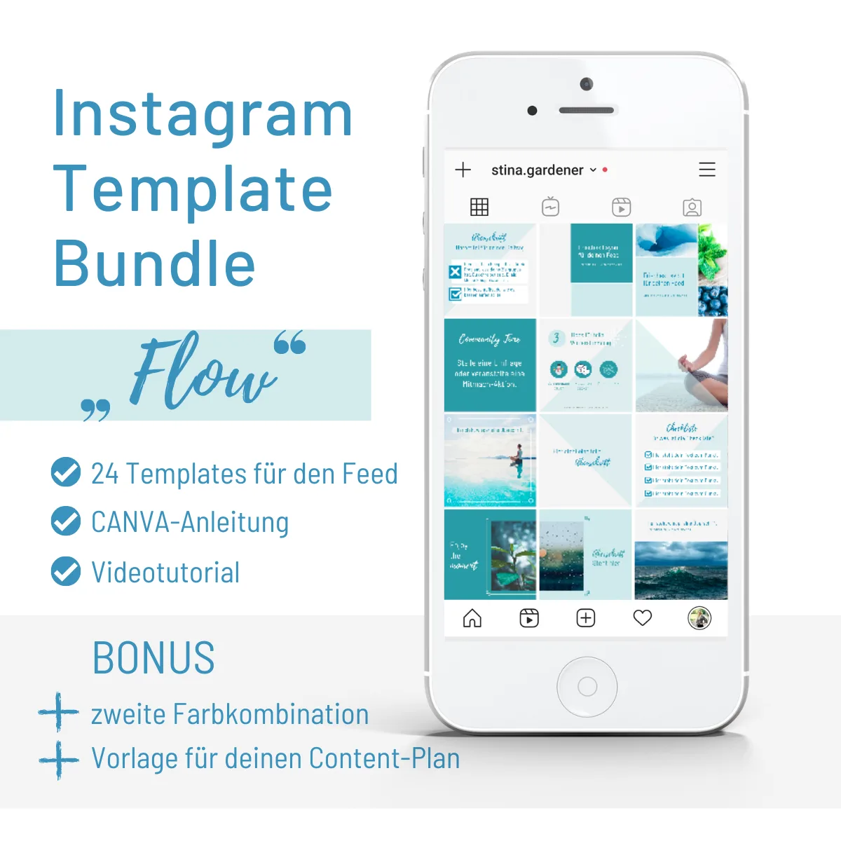 Instagram Template Bundle Flow – Canva Vorlagen für Feed mit iPhone-Mockup und Übersichtsraster
