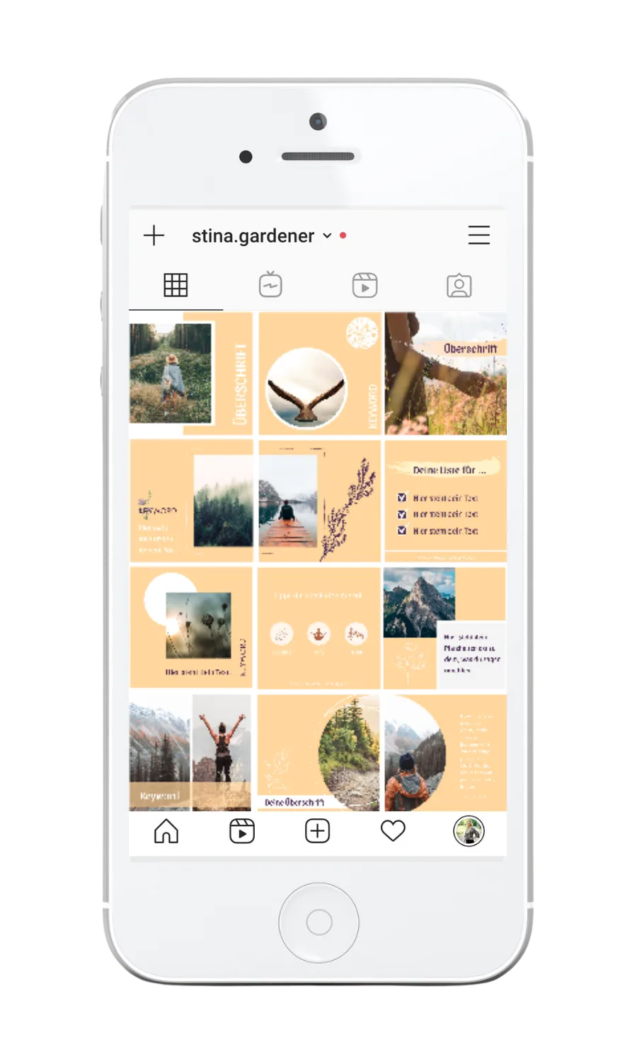 Instagram Profil Mockup mit Nature Template Bundle After, gelb-beige Farbpalette