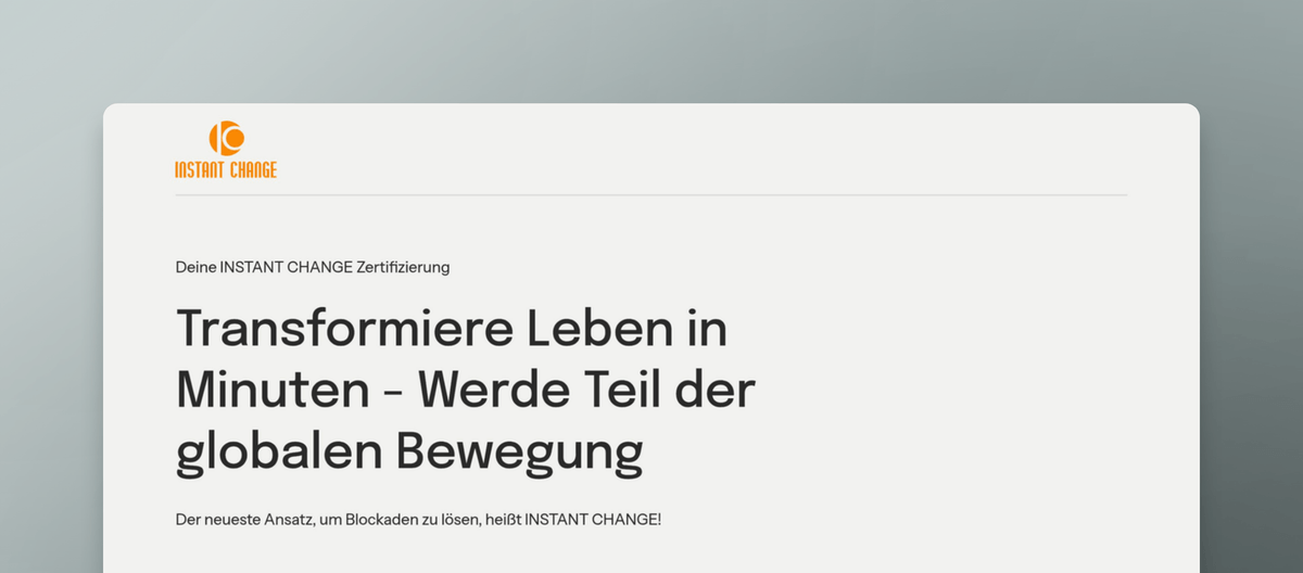 Hero-Banner Instant Change Zertifizierung mit Überschrift und Logo