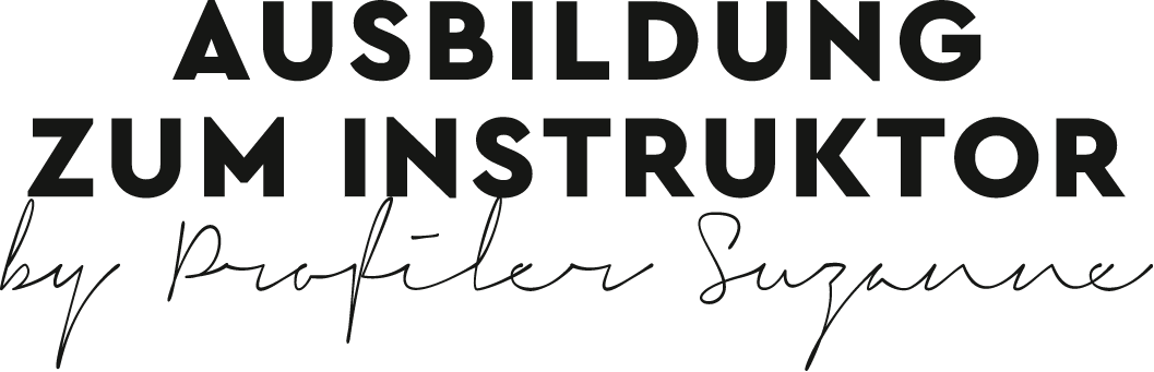 Instruktor für mentale Sicherheitsarchitektur – Krisencoaching 3 Hero-Banner mit Typografie: Ausbildung zum Instruktor by Profiler Suzanne in Schwarz und Handschrift