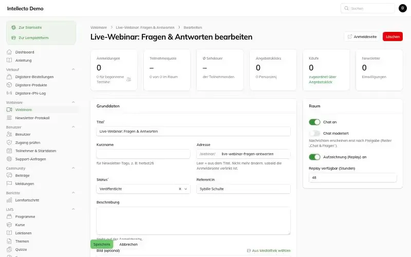 Webinar-Auswertung und Statistiken der Academy-Software