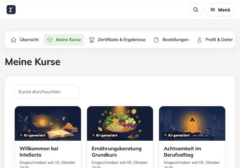 Kursübersicht Meine Kurse in der Academy-Software