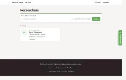 Öffentliches Verzeichnis mit Suchanfrage und Verzeichniseinträgen in Listenansicht