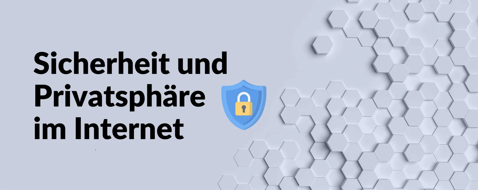 Grafik mit Schriftzug "Sicherheit und Privatspähre im Internet" und blauem Schild mit gelbem Schloss-Symbol auf strukturierte