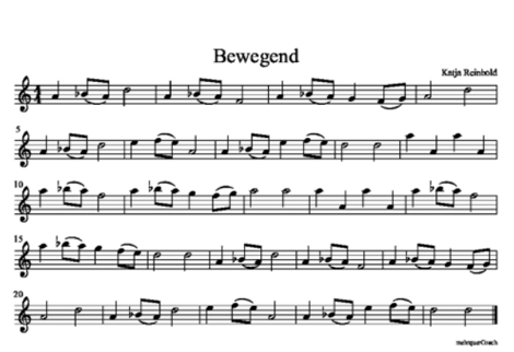 Fünf Systeme Musiknoten mit Überschrift Bewegend, komponiert von Katja Reinbold