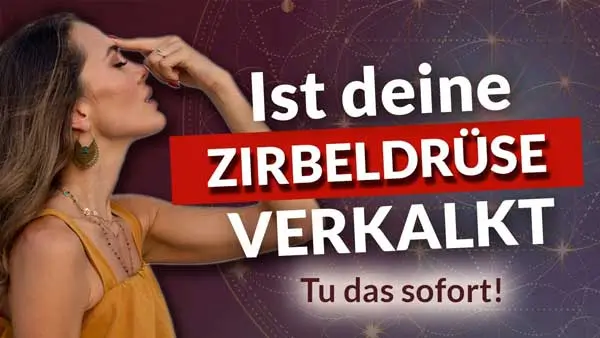 Intuition Community – Coaching für Herzens-Business 9 Frau mit Hand an Nase, Text über verkeilte Zirbeldrüse, burgunderfarbener Hintergrund mit Sternen