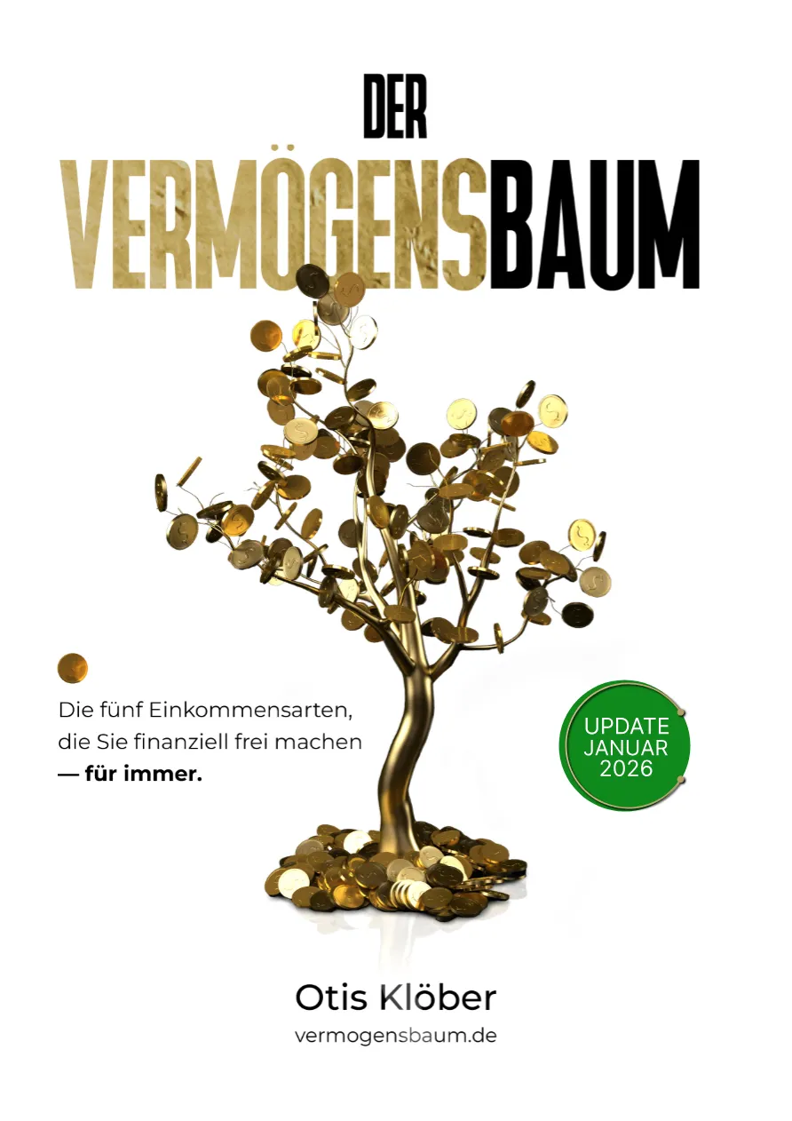 Der Vermögensbaum Buchcover von Otis Klöber mit goldenem Baum und Münzen, Update Januar 2026