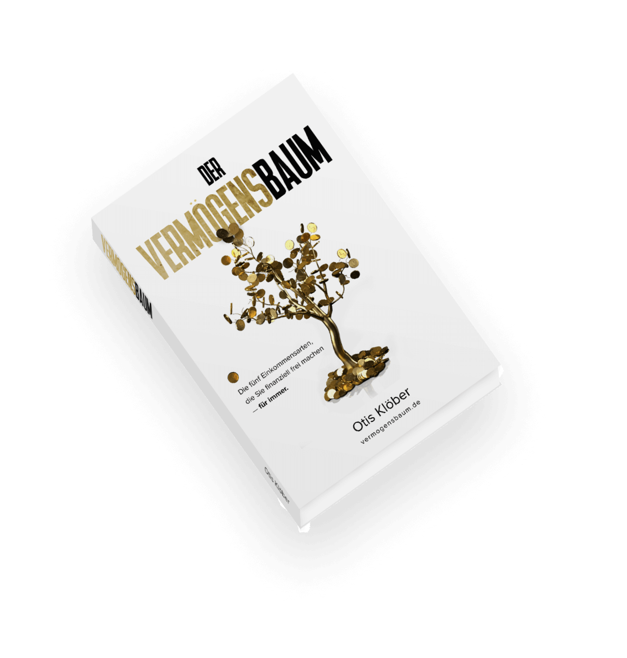 Der Vermögensbaum Buchcover als 3D-Mockup in perspektivischer Ansicht