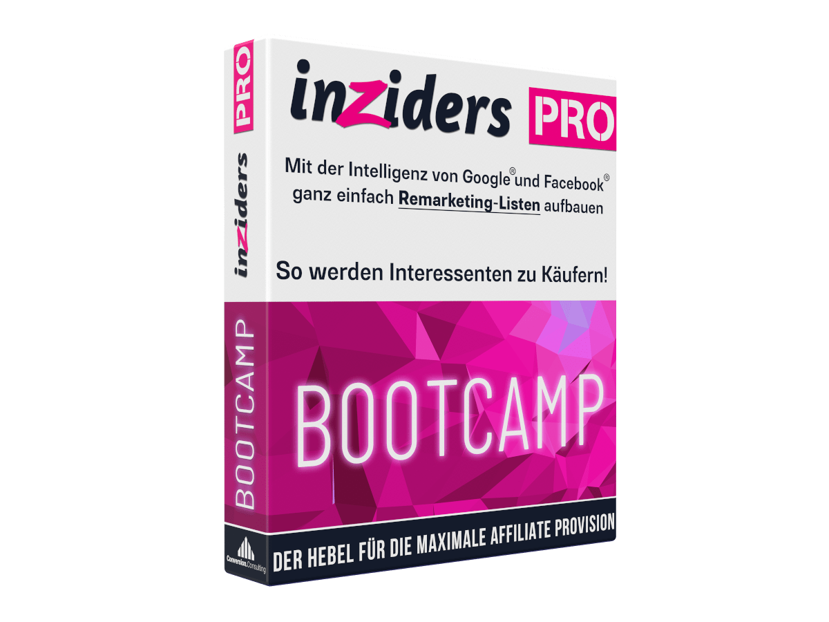 Mockup der Inziders Pro Bootcamp-Box mit weißer Verpackung, schwarzem Text und pinkem Bootcamp-Label