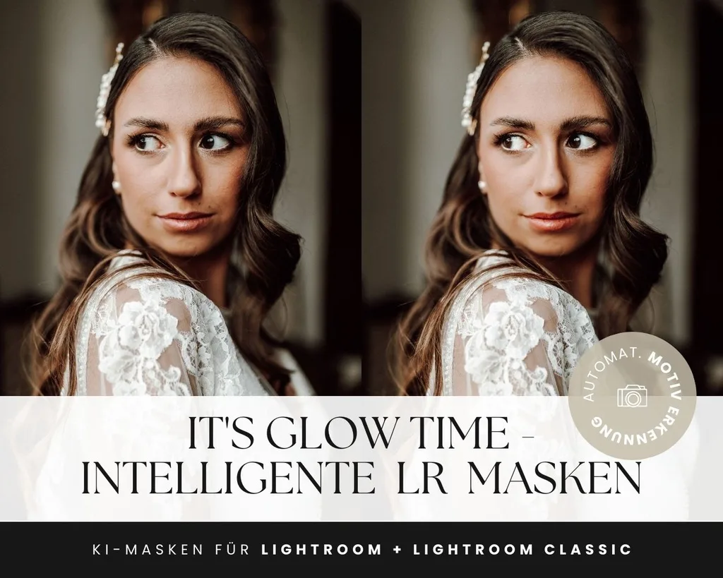 Vorher-Nachher Vergleich: Hochzeitsfoto mit intelligenten Masken bearbeitet, KI-Masken für Lightroom