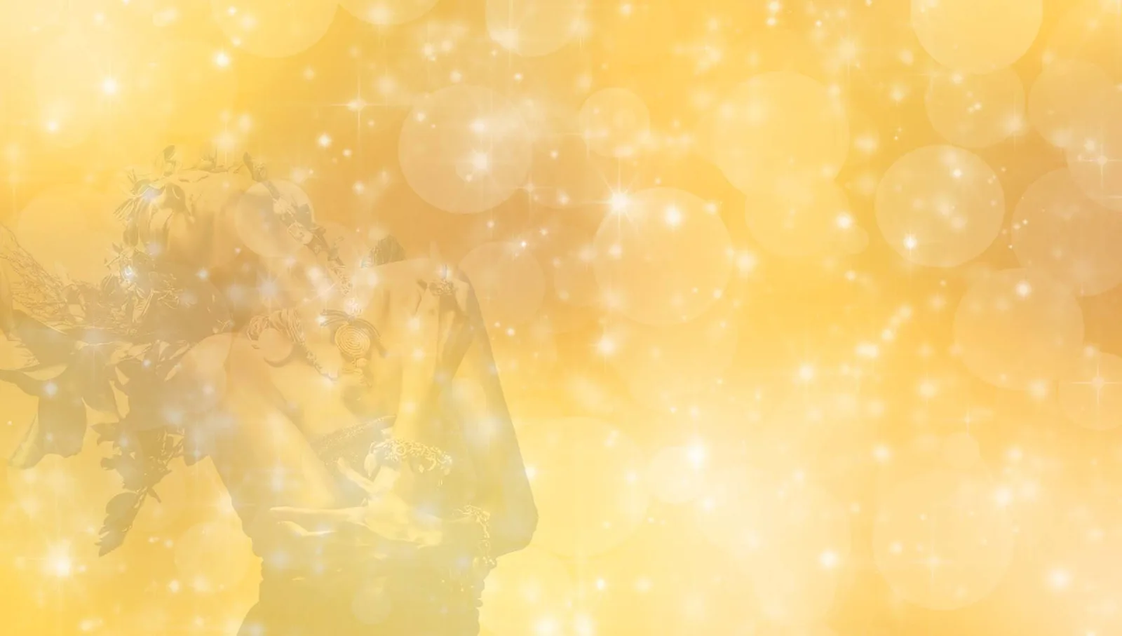 Goldfarbene abstraktive Komposition mit goldenem Frauenbild und Bokeh-Lichteffekten