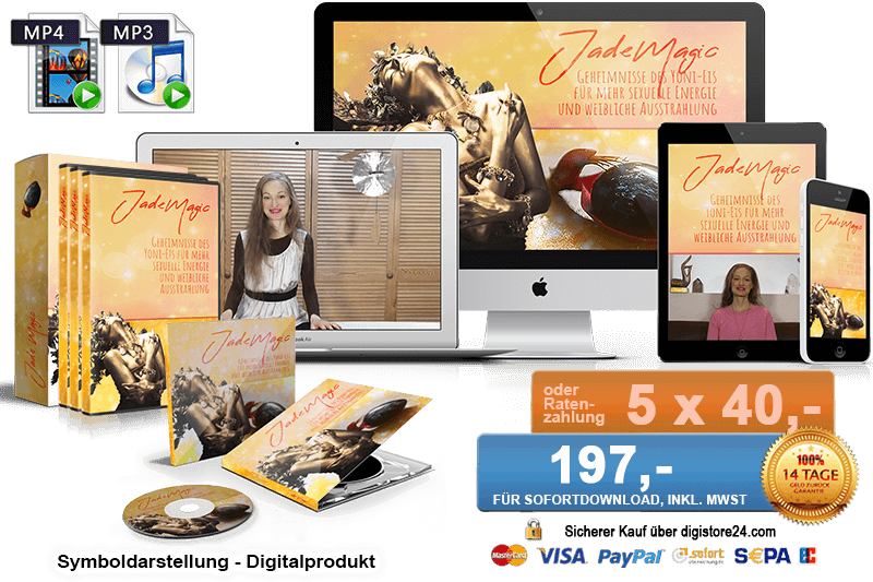 JadeMagic Produktpaket mit DVDs, Ratenzahlungsoption 197€, Mockup für digitales Kursangebot