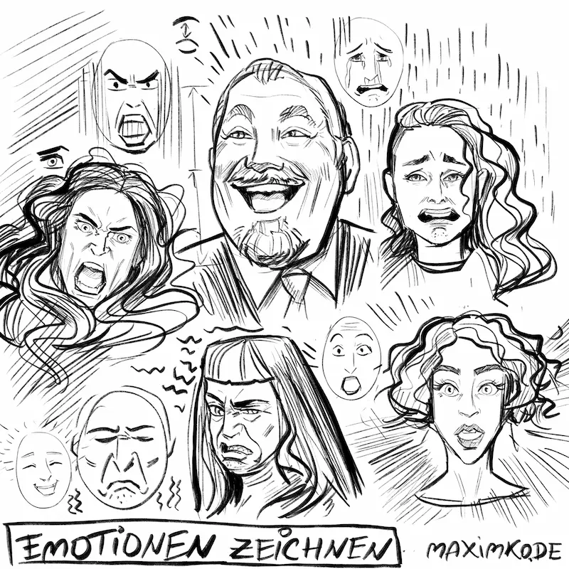 Modulbild: Zehn Porträts mit verschiedenen Emotionen – Wut, Trauer, Freude, Überraschung, Ekel