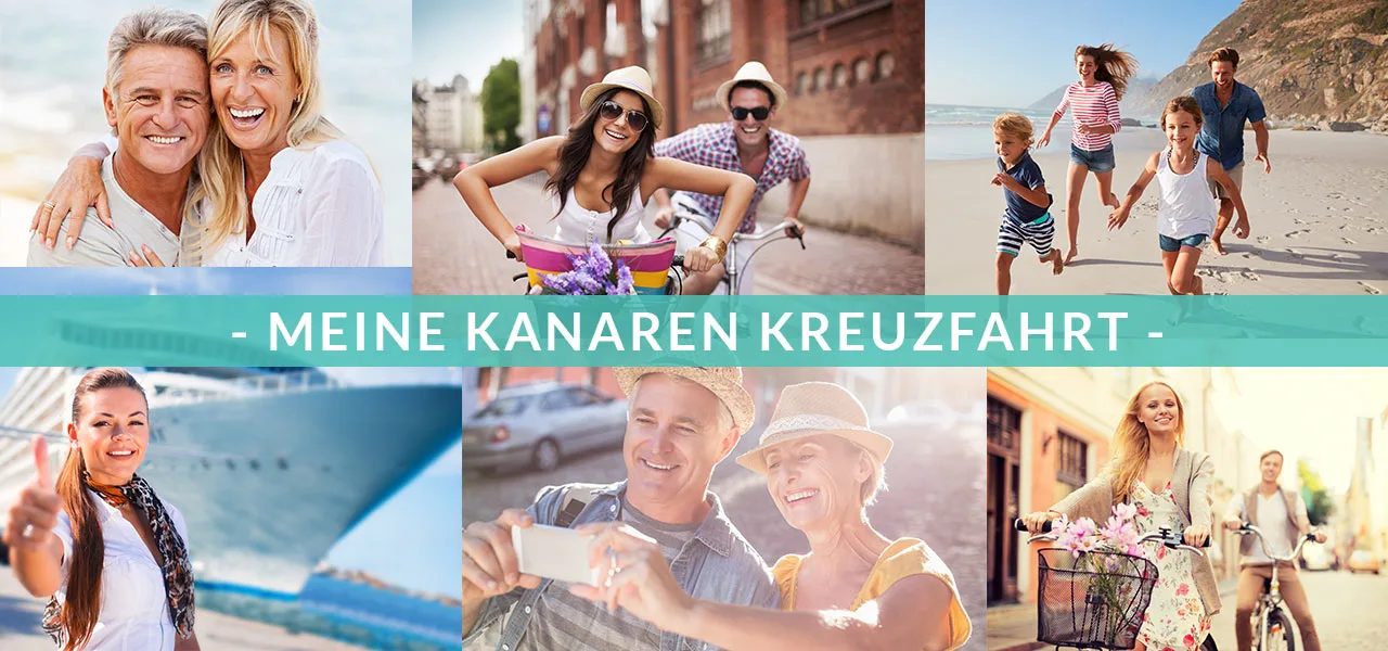 Collage glücklicher Touristen verschiedener Altersgruppen, Strand, Stadt, Schiff