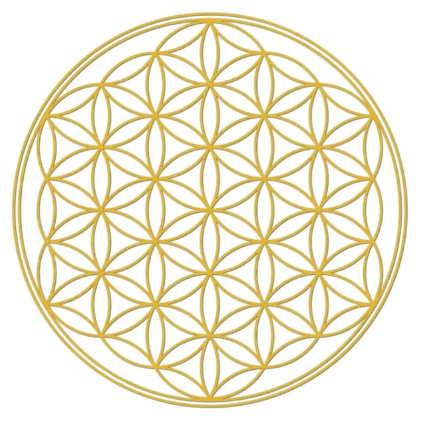 Goldenes geometrisches Muster, Blüte des Lebens, kreisförmiges Design