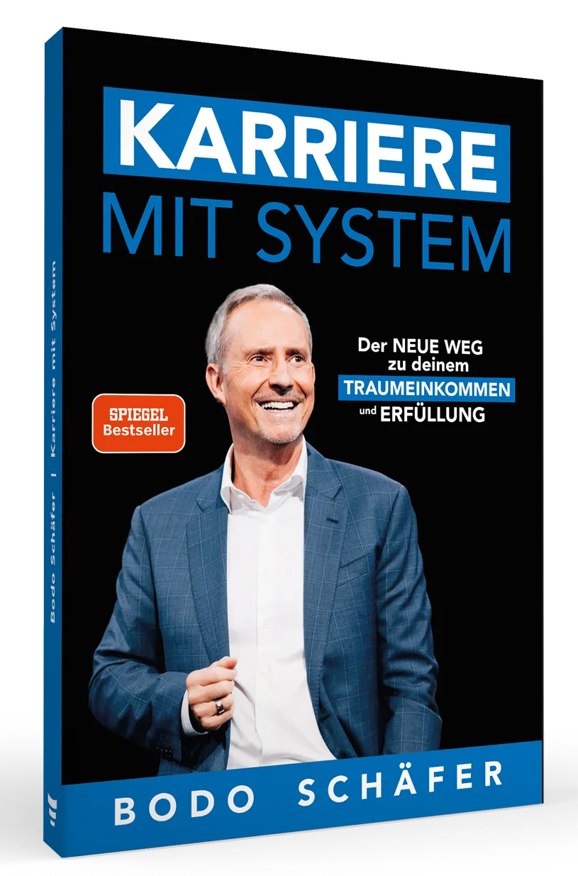 Buchcover Karriere mit System von Bodo Schäfer, 3D-Ansicht mit blauem Rücken
