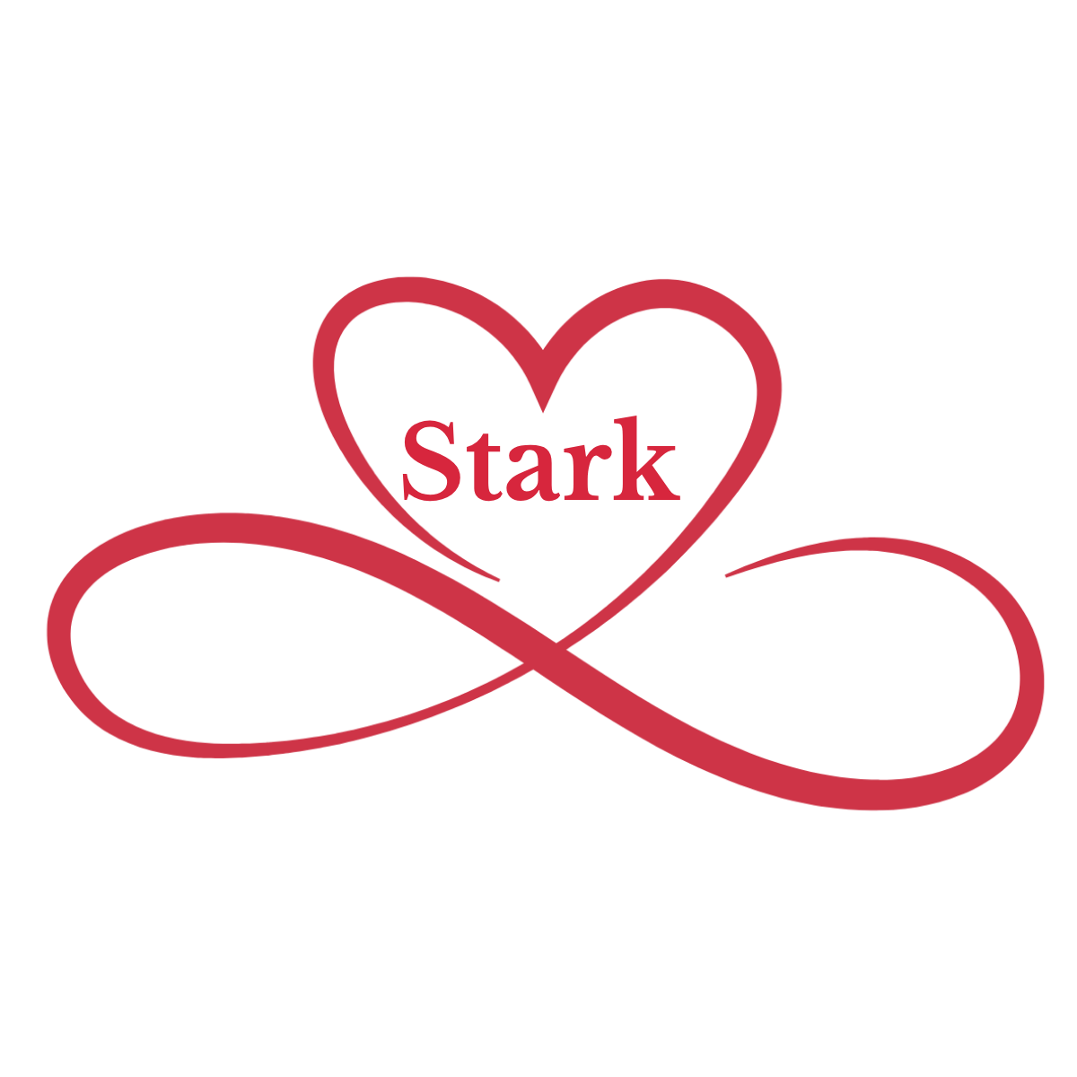 Logo mit Herz und Unendlichkeitszeichen in Rot mit Text Stark