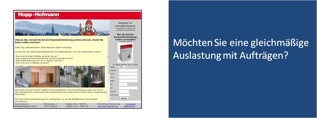 Slider mit Hopp+Hofmann-Website-Screenshot und Frage zu gleichmäßiger Auslastung mit Aufträgen