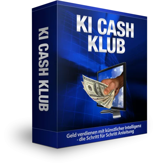KI Cash Klub Videokurs Box mit Geldschein und Laptop-Monitor