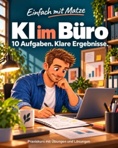 becomePro 4 KI im Büro mit Matze Cover – 10 Aufgaben Klare Ergebnisse Kurs mit Mann am Schreibtisch