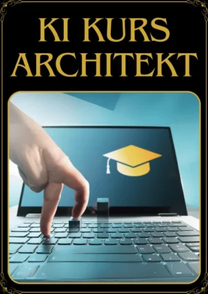 KI-Kurs Architekt Cover mit goldener Schrift und Laptop-Hand-Motiv