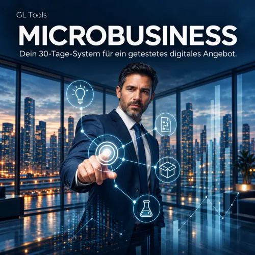 Optimierte Hero-Grafik KI-Microbusiness-Builder in 500×500px für kleinere Formate