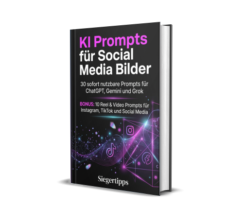 3D Mockup des E-Book-Covers KI Prompts für Social Media Bilder mit Schrägansicht