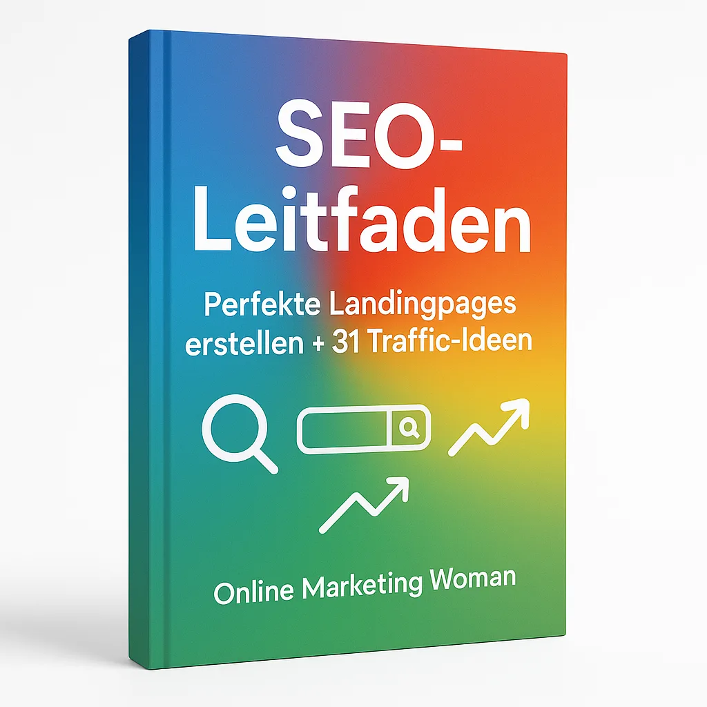 SEO-Leitfaden Cover mit Farbverlauf von Blau zu Orange-Grün und Icons