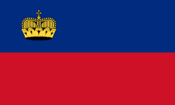 Flagge von Liechtenstein mit blauem Oberfeld, rotem Unterfeld und goldener Krone