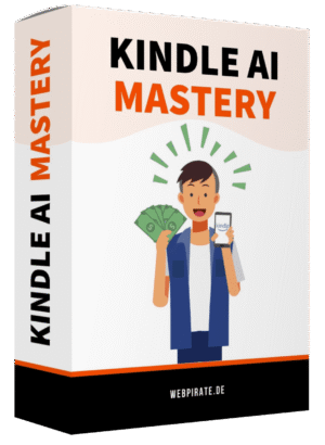 Kindle AI Mastery 3D Produktbox mit seitlicher Beschriftung und illustriertem Charakter
