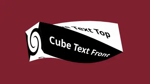 3D Cube Text Effekt mit spiralförmigem Element auf dunkelrotem Hintergrund