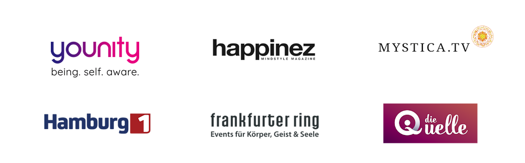 Logos von younity, happinez, Mystica TV, Hamburg1, Frankfurter Ring und die Quelle