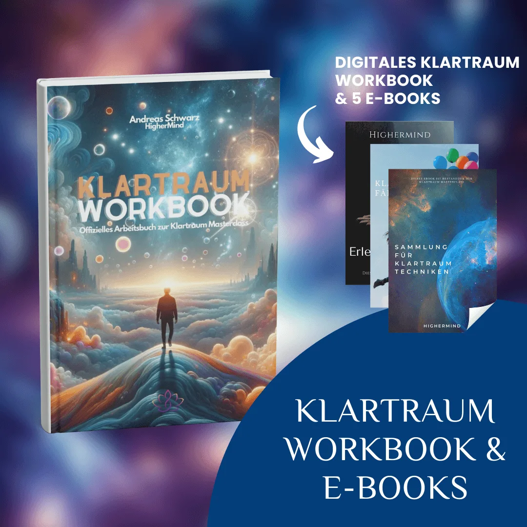 Klartraum Workbook Cover mit Titel und Autor Andreas Schwarz, zeigt Person in futuristischer Landschaft