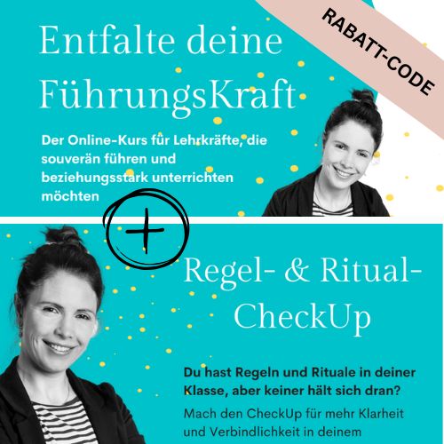 Produktbanner mit zwei Frauen und türkisem Hintergrund, Rabattcode oben rechts