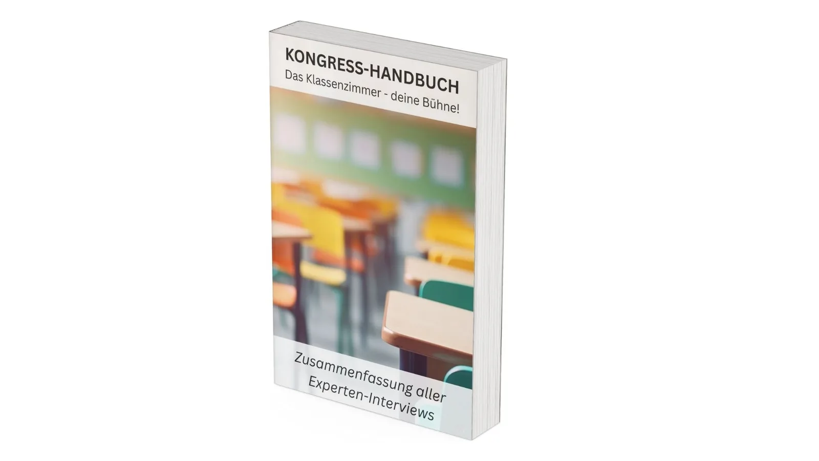 3D-Buchcover Kongress-Handbuch mit Klassenzimmer-Hintergrund
